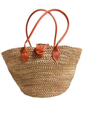 San Diego Hat Company Straw Tote Bag with Orange Leather Trim